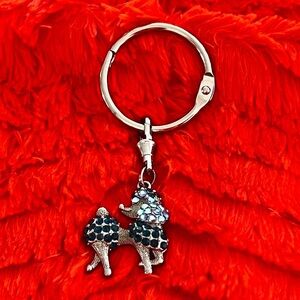 Navy Blue and Silver Poodle Rhinestone Bag Charm / Keychain - NWOT